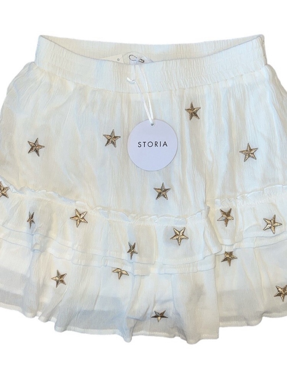 White Flowy Skirt with Gold Stars